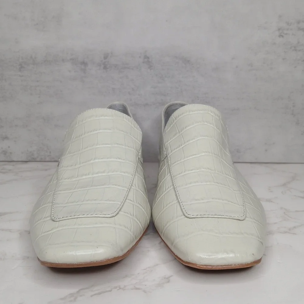Jeffrey Campbell l Marko Leather Croc Embossed Loafer Square Toe Ivory Womens 10